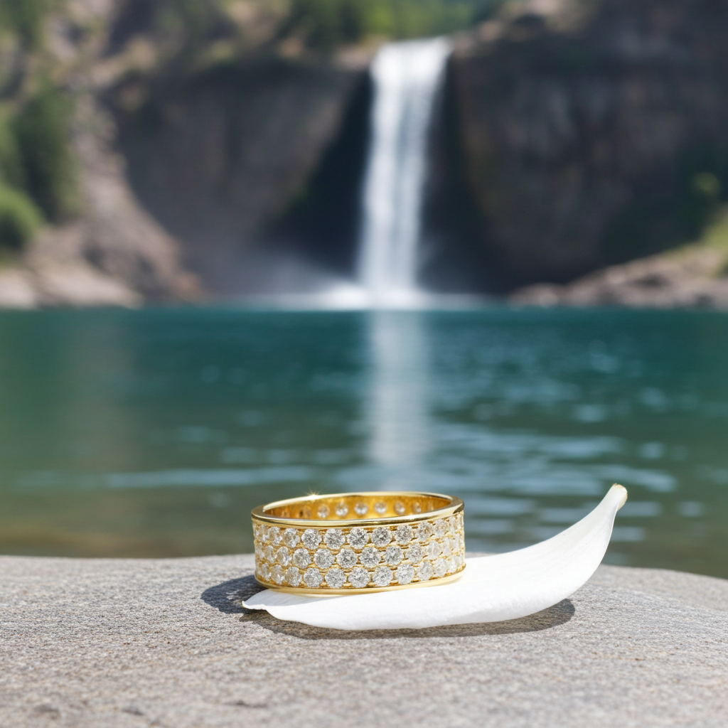 Bague alliance pavée diamants en or jaune