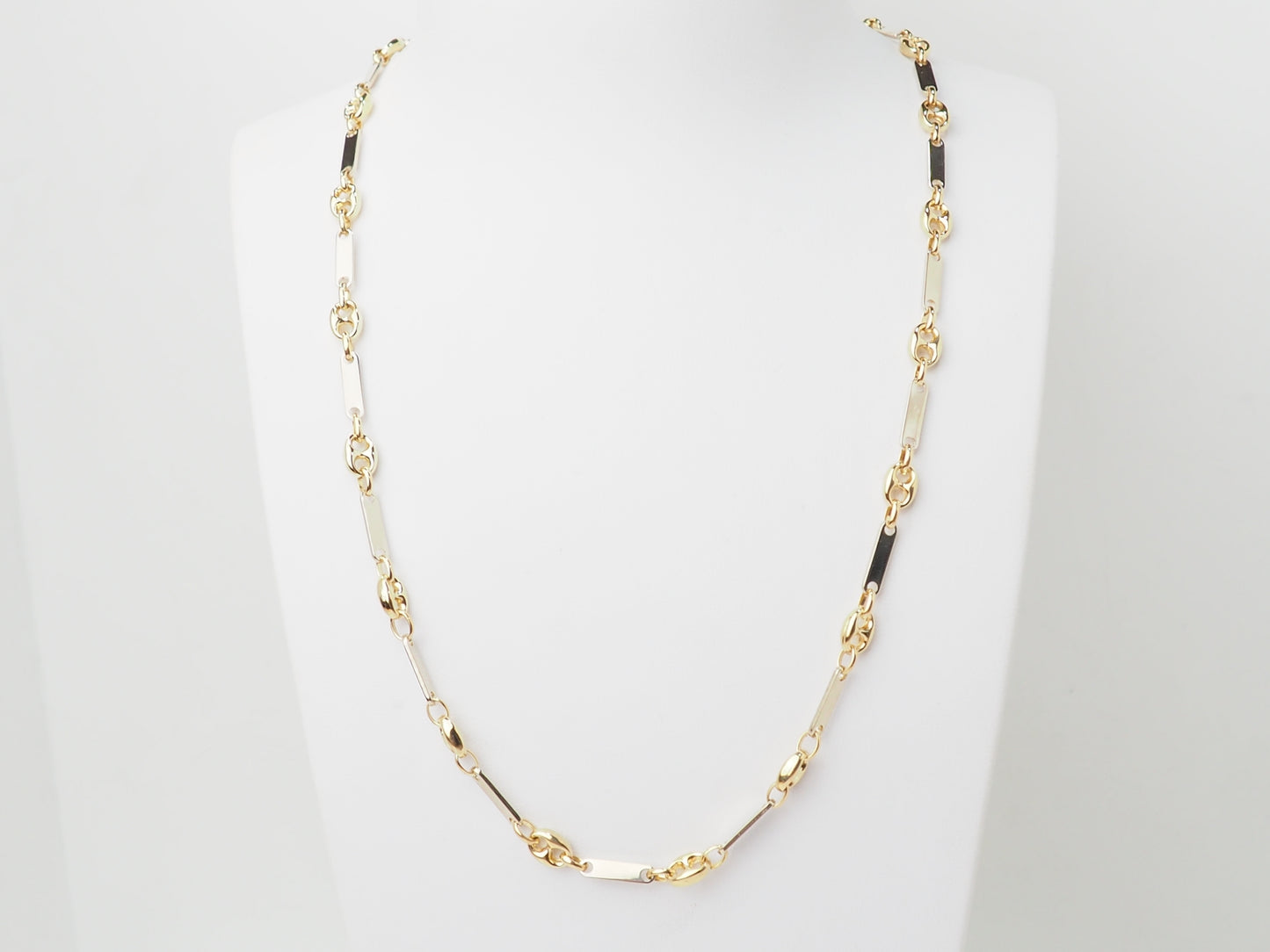 Collier grain de café or jaune et blanc