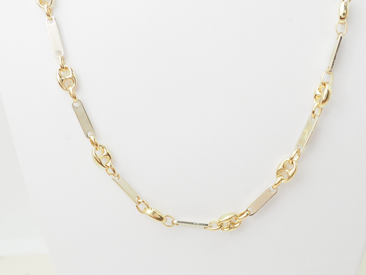 Collier grain de café or jaune et blanc