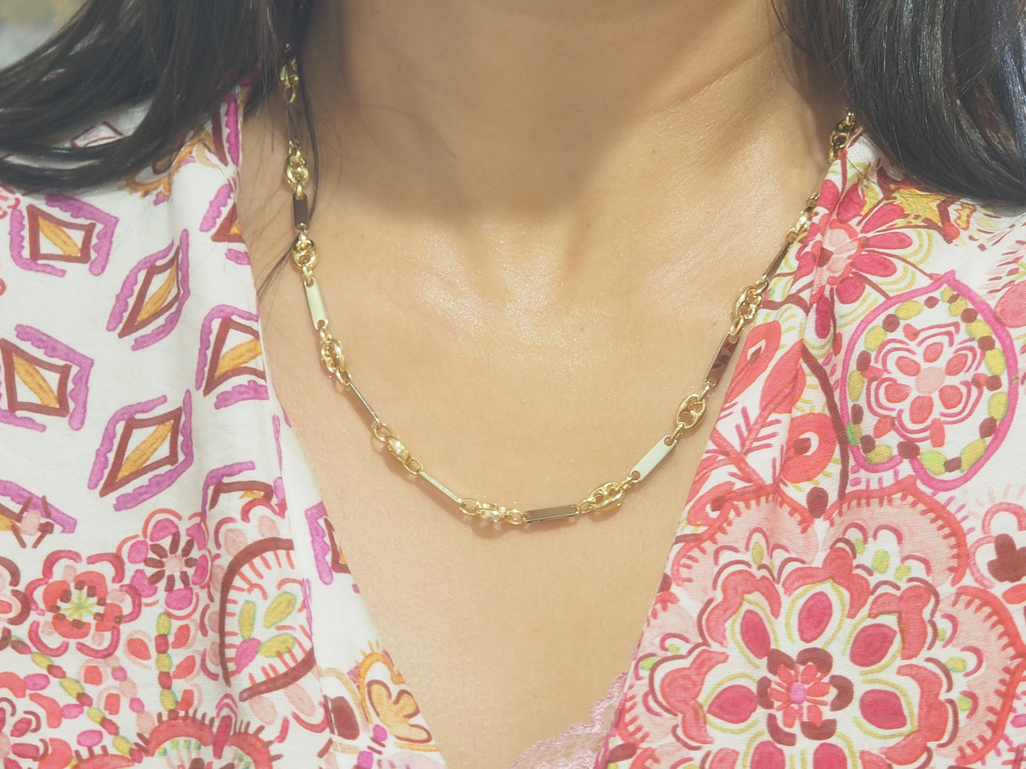 Collier grain de café or jaune et blanc