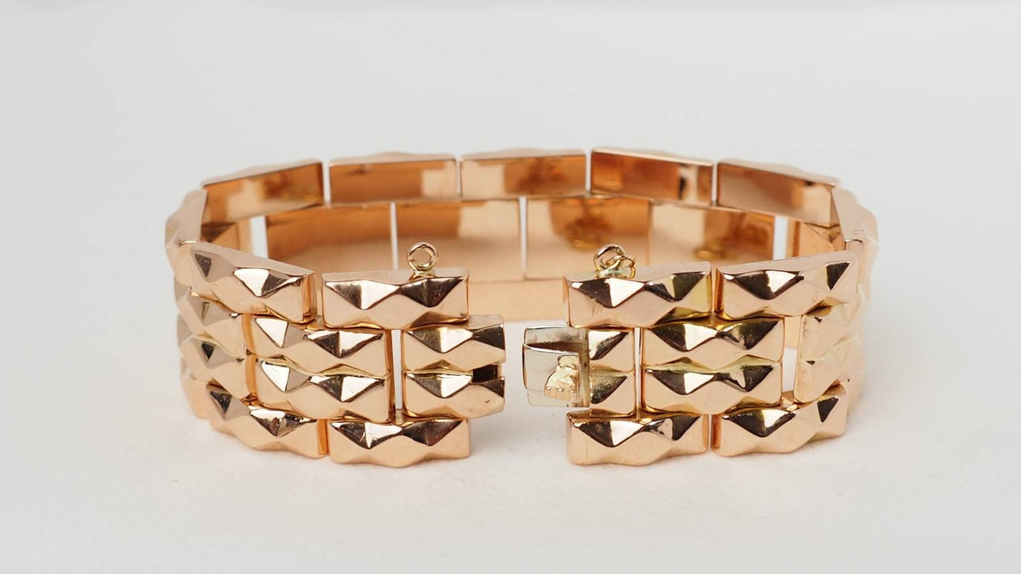Bracelet tank années 1940 vintage en or rose