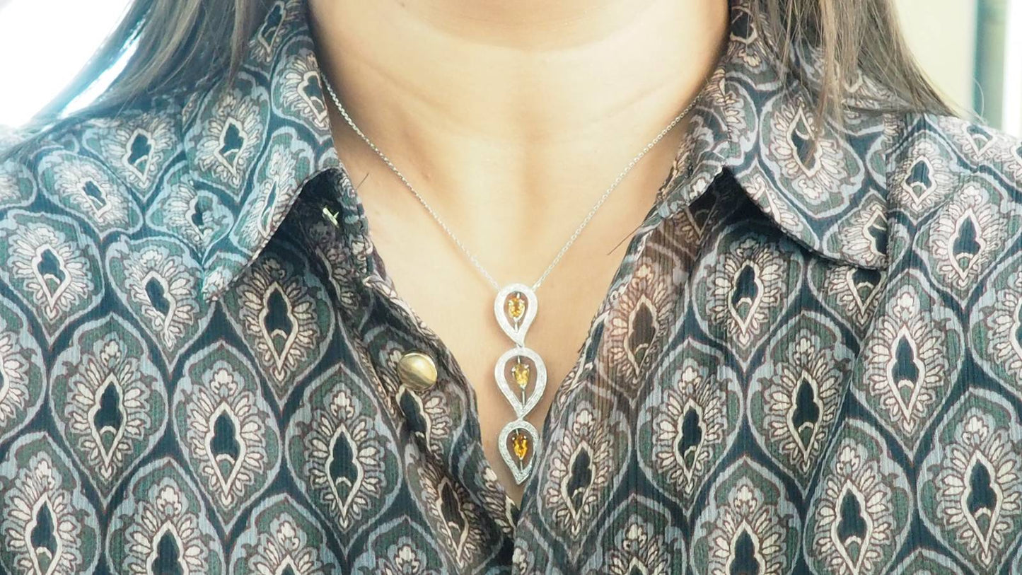 Collier en or blanc, citrine et diamants