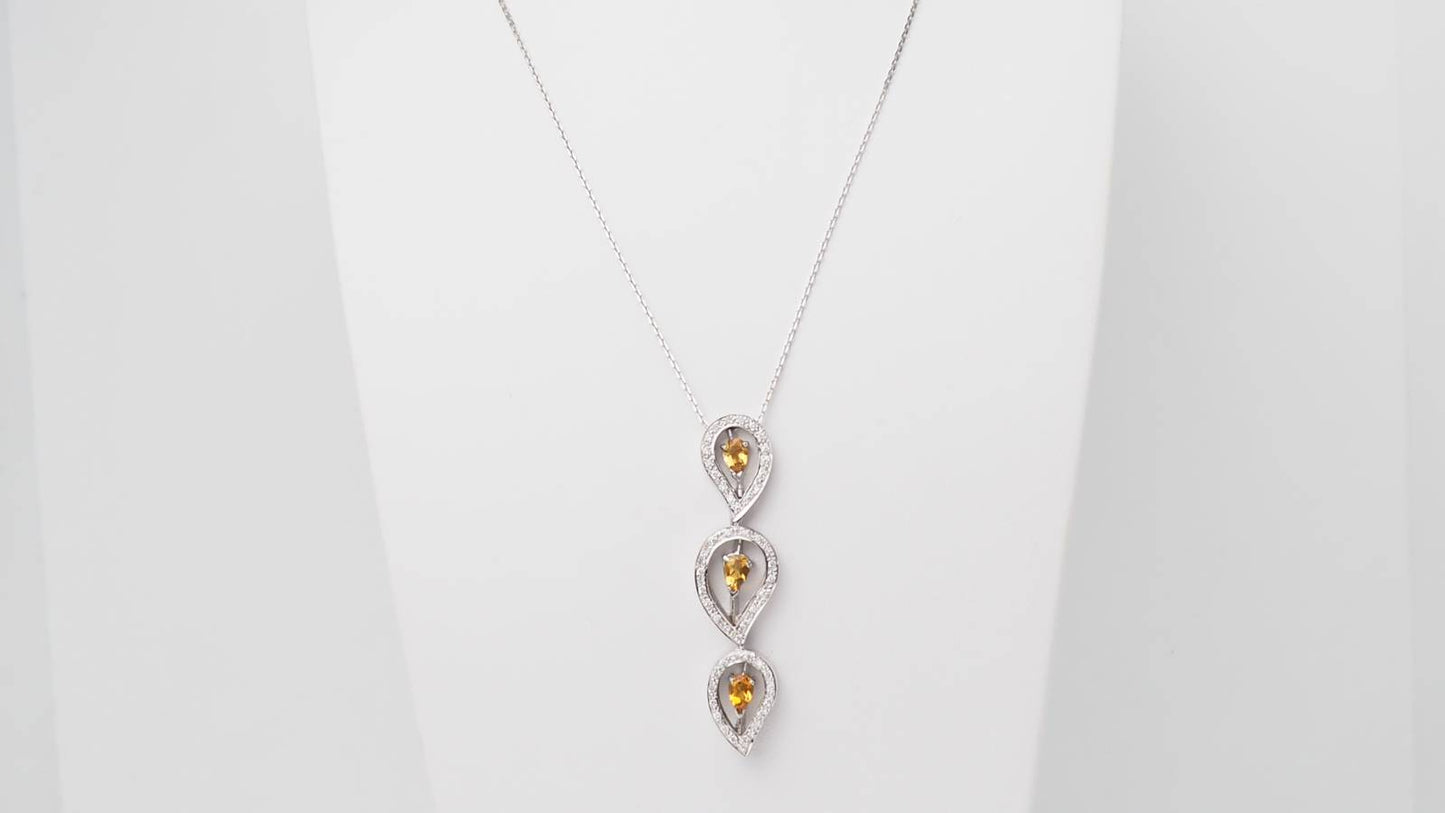 Collier en or blanc, citrine et diamants