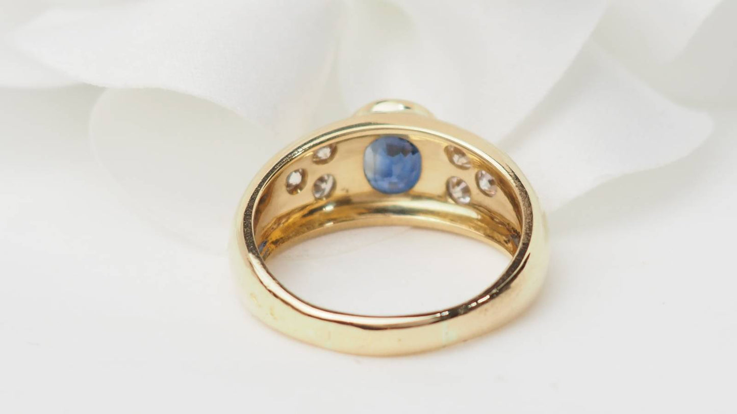 Bague Jonc en or jaune, spinelle bleu et diamants