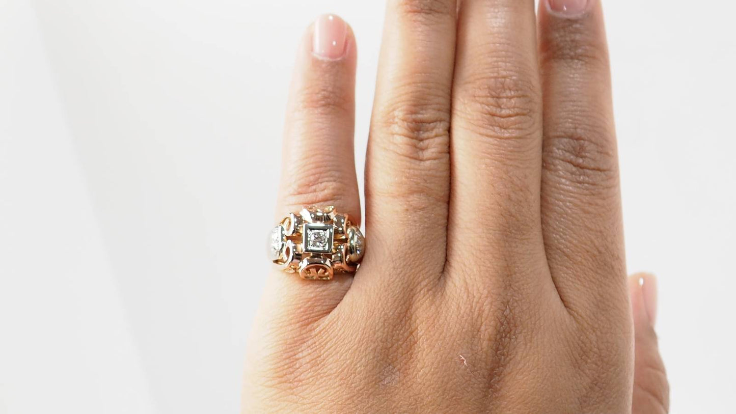 Bague Tank en or bicolore et diamants