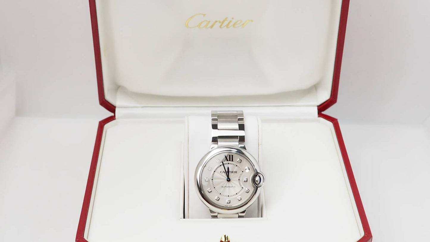 Montre Ballon Bleu Cartier automatique en acier et diamants