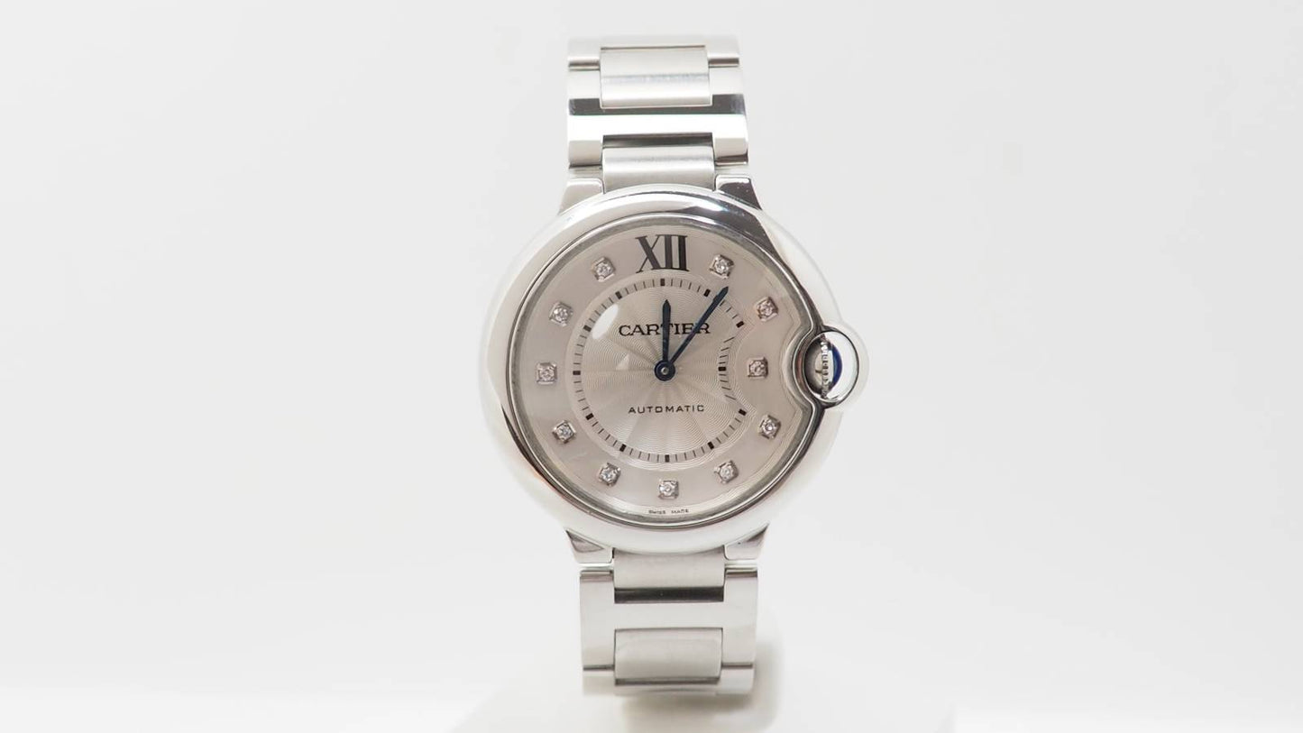 Montre Ballon Bleu Cartier en acier et diamants