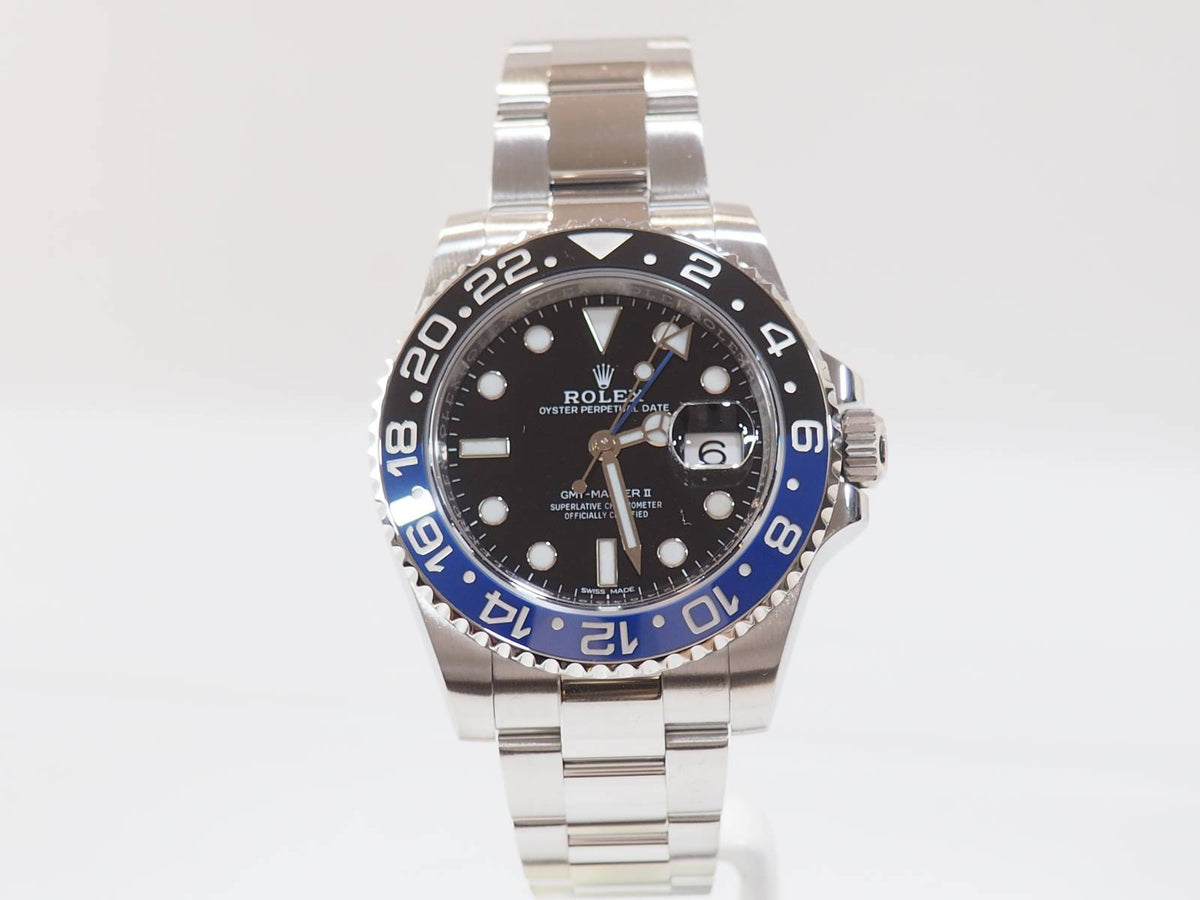 Montre L'Aurore Rolex GMT-Master II Batman en acier avec lunette céramique bleue et noire et bracelet Oyster