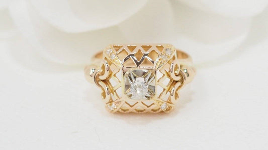 Bague vintage en or jaune et diamants