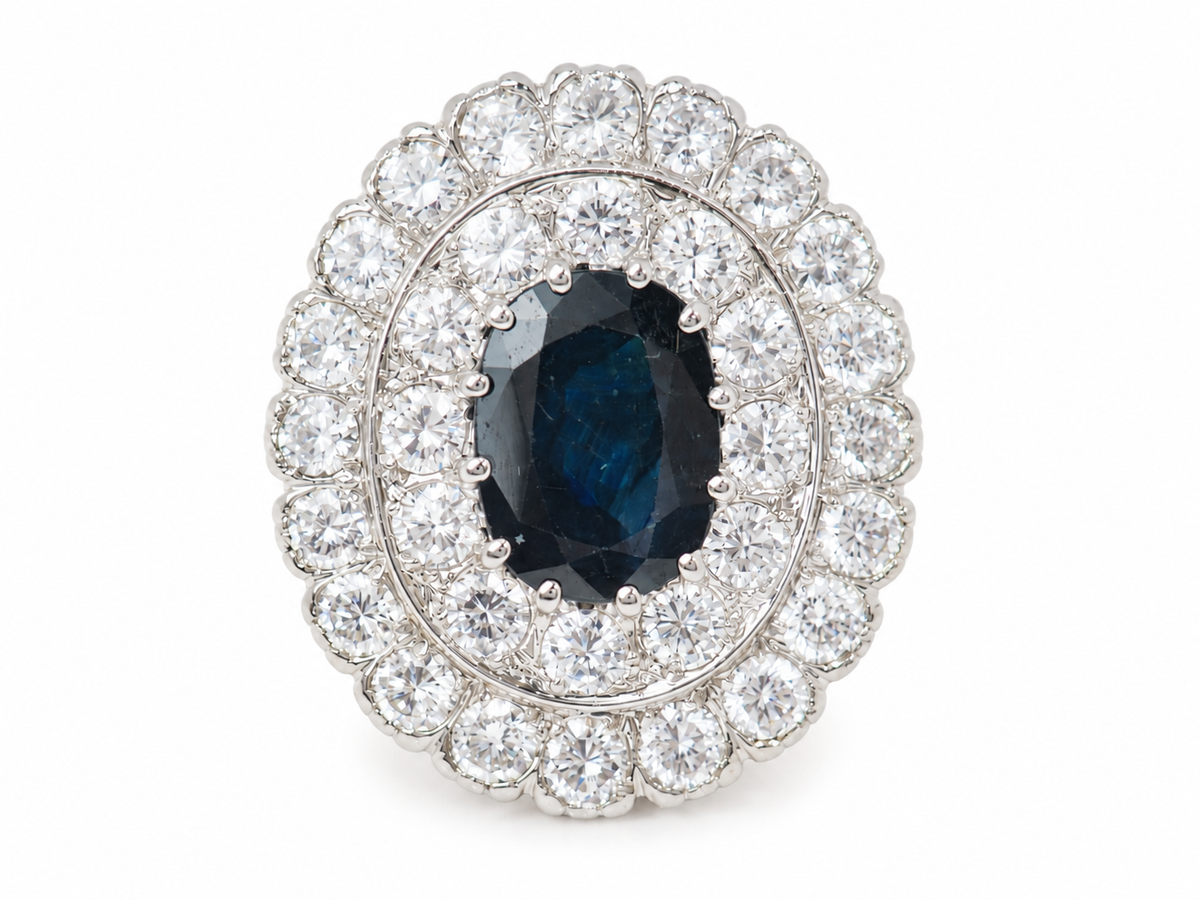 Bague pompadour double entourage saphir et diamants à Marseille