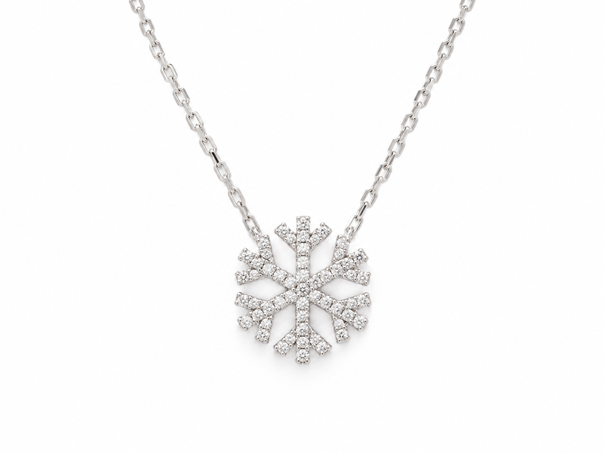 Collier diamant flocon de neige en or gris 750 – 43 cm