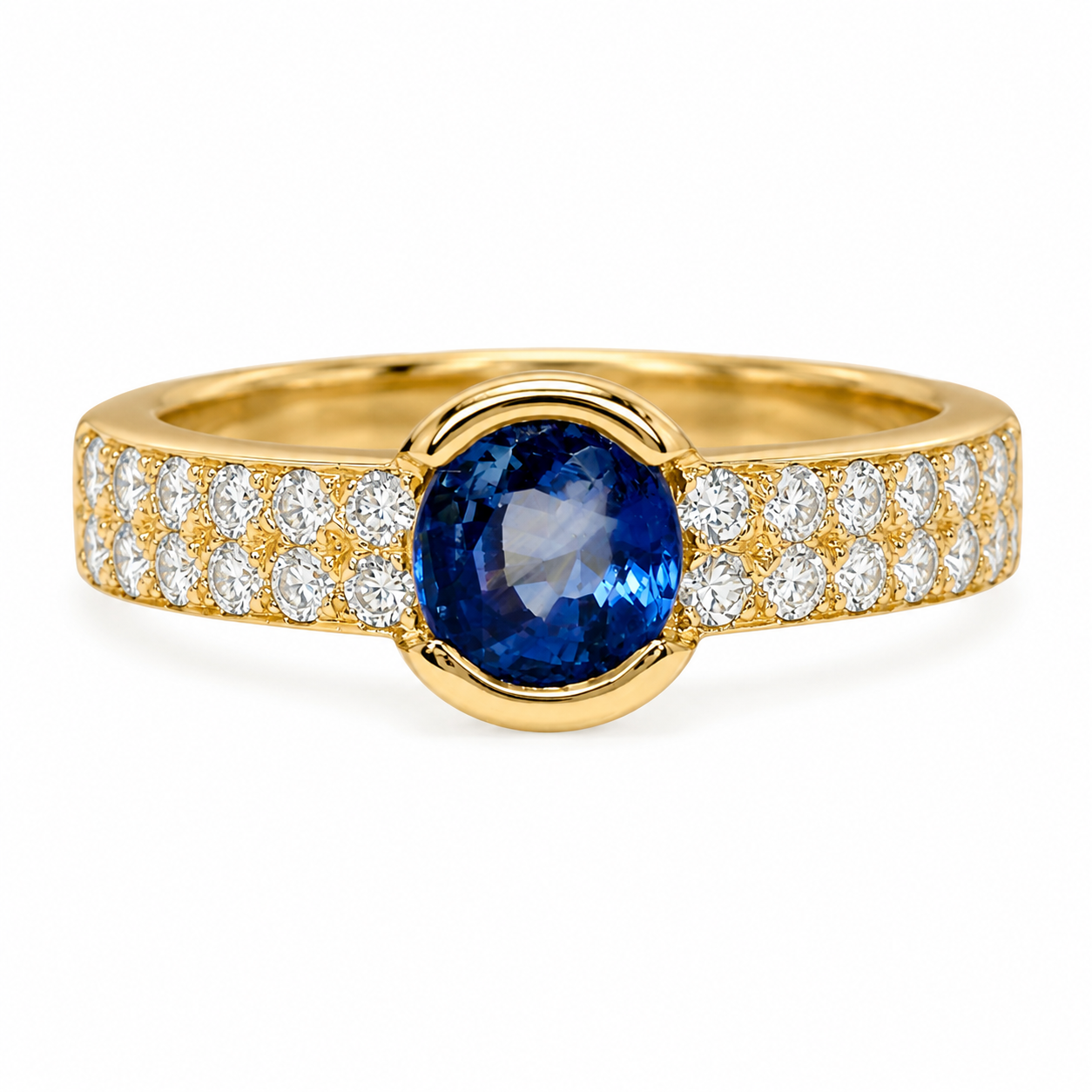 Bague saphir de Ceylan 1,86 ct et diamants en or jaune 18K