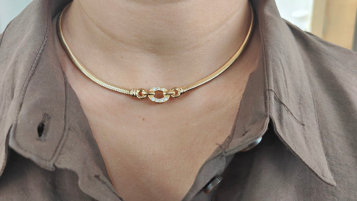 Collier Tubogas ras-de-cou en or jaune 18 carats et diamants