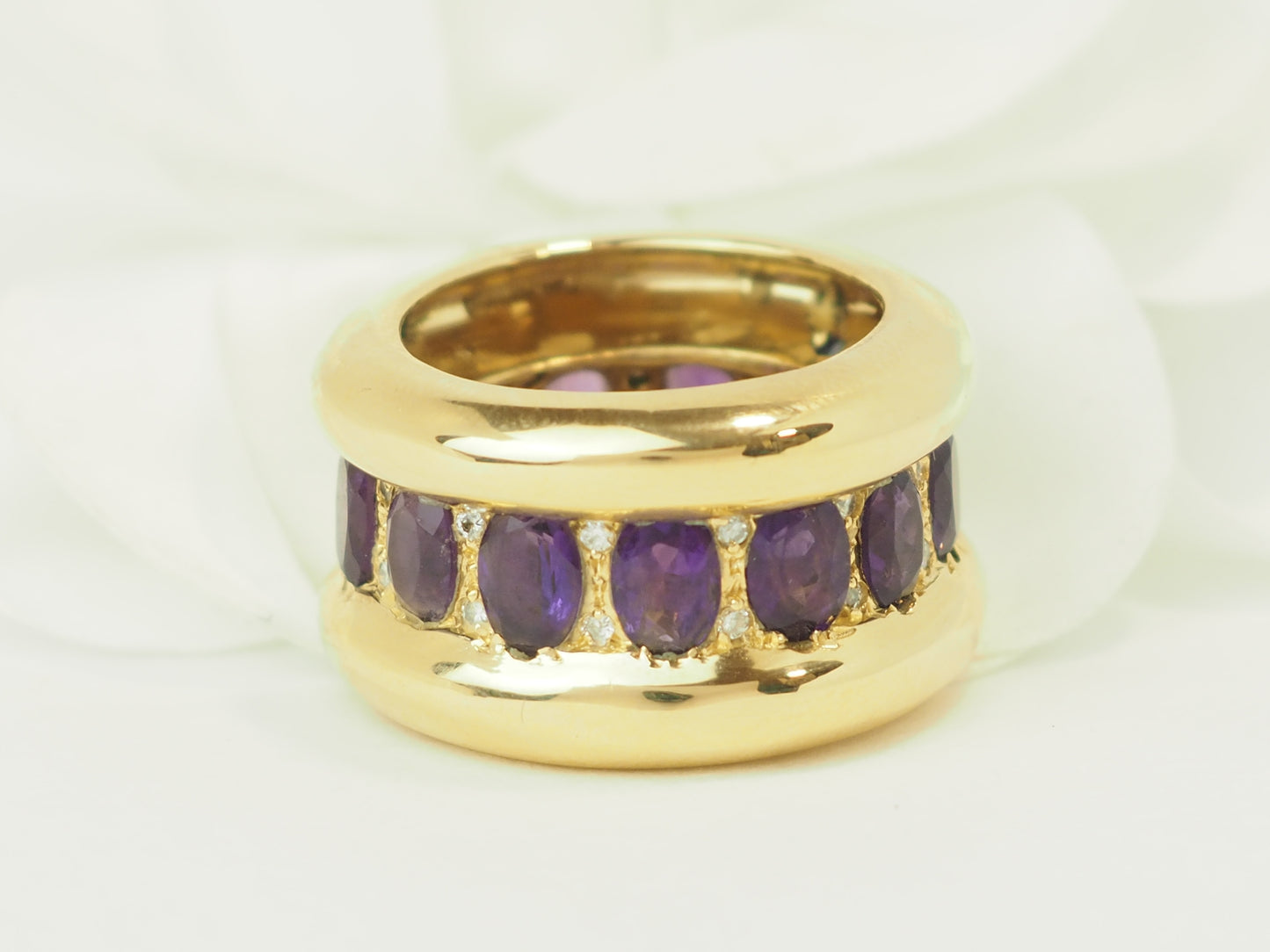 bague luxe or 750, diamants et améthystes