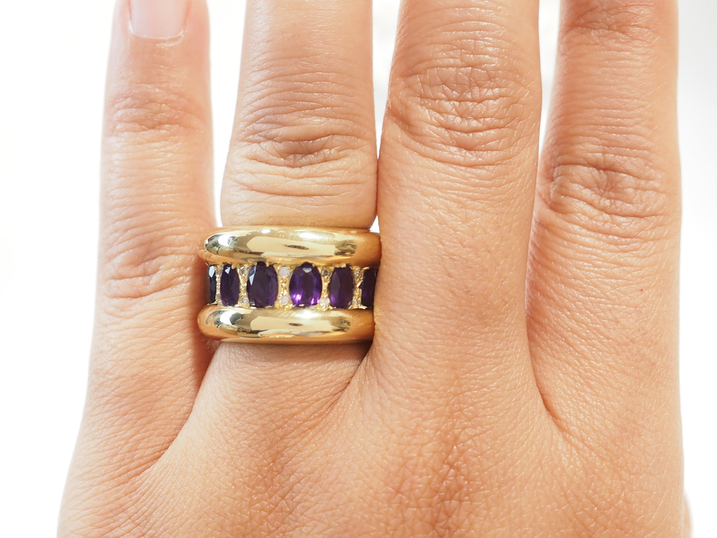 Bague Cocktail Vintage Or Jaune 18 Carats Améthystes et Diamants