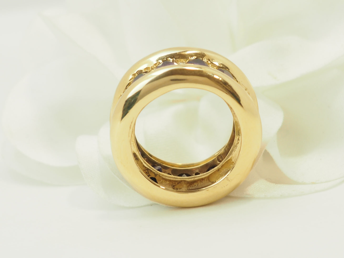 Bague Cocktail Vintage Or Jaune 18 Carats Améthystes et Diamants