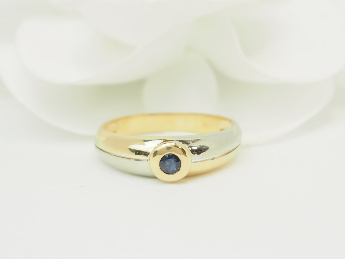 Bague vintage saphir en or jaune et blanc 18 kt