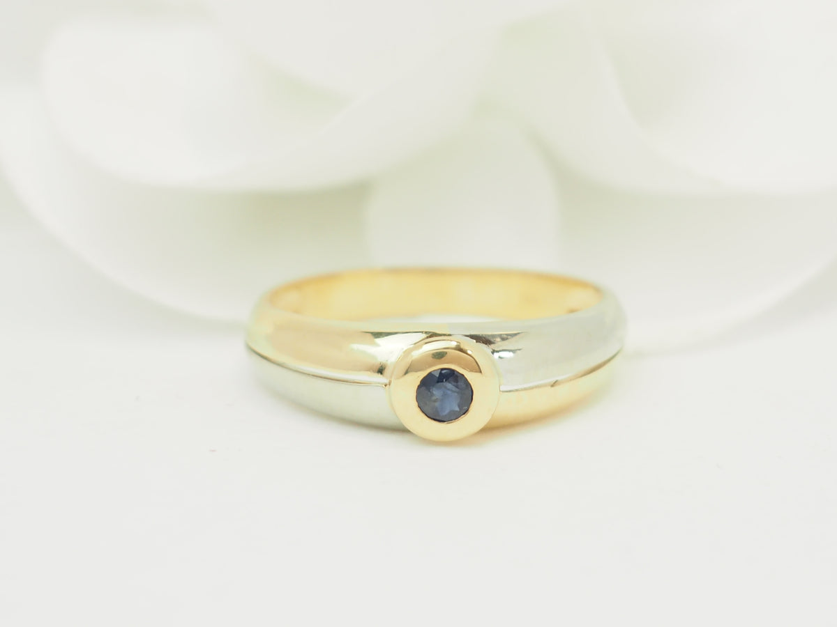 Bague vintage saphir en or jaune et blanc 18 kt