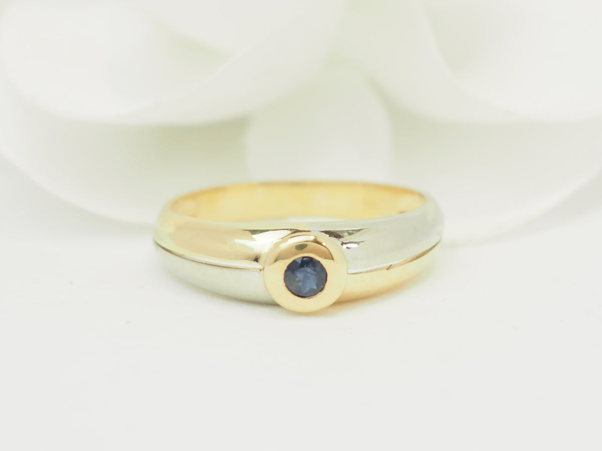 Bague vintage saphir en or jaune et blanc 18 kt