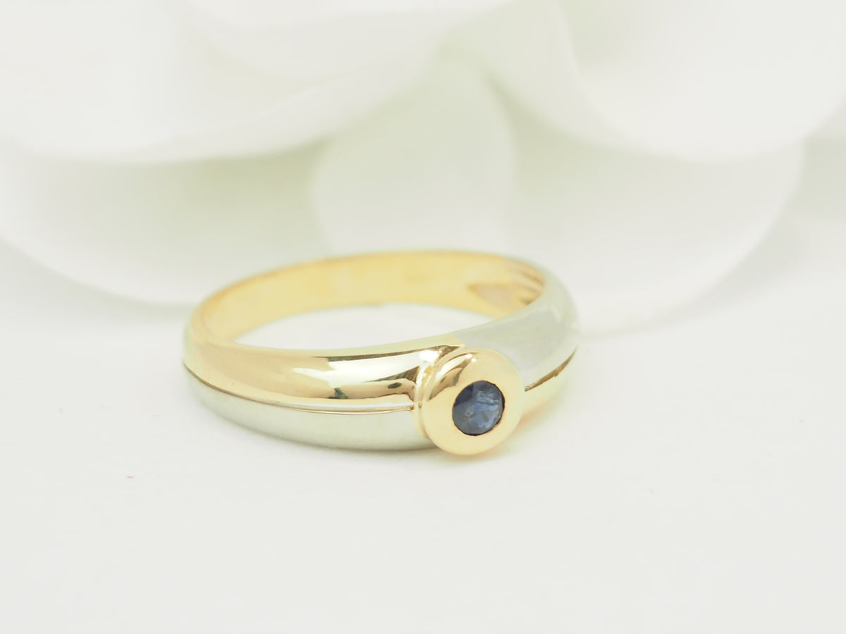 Bague vintage saphir en or jaune et blanc 18 kt