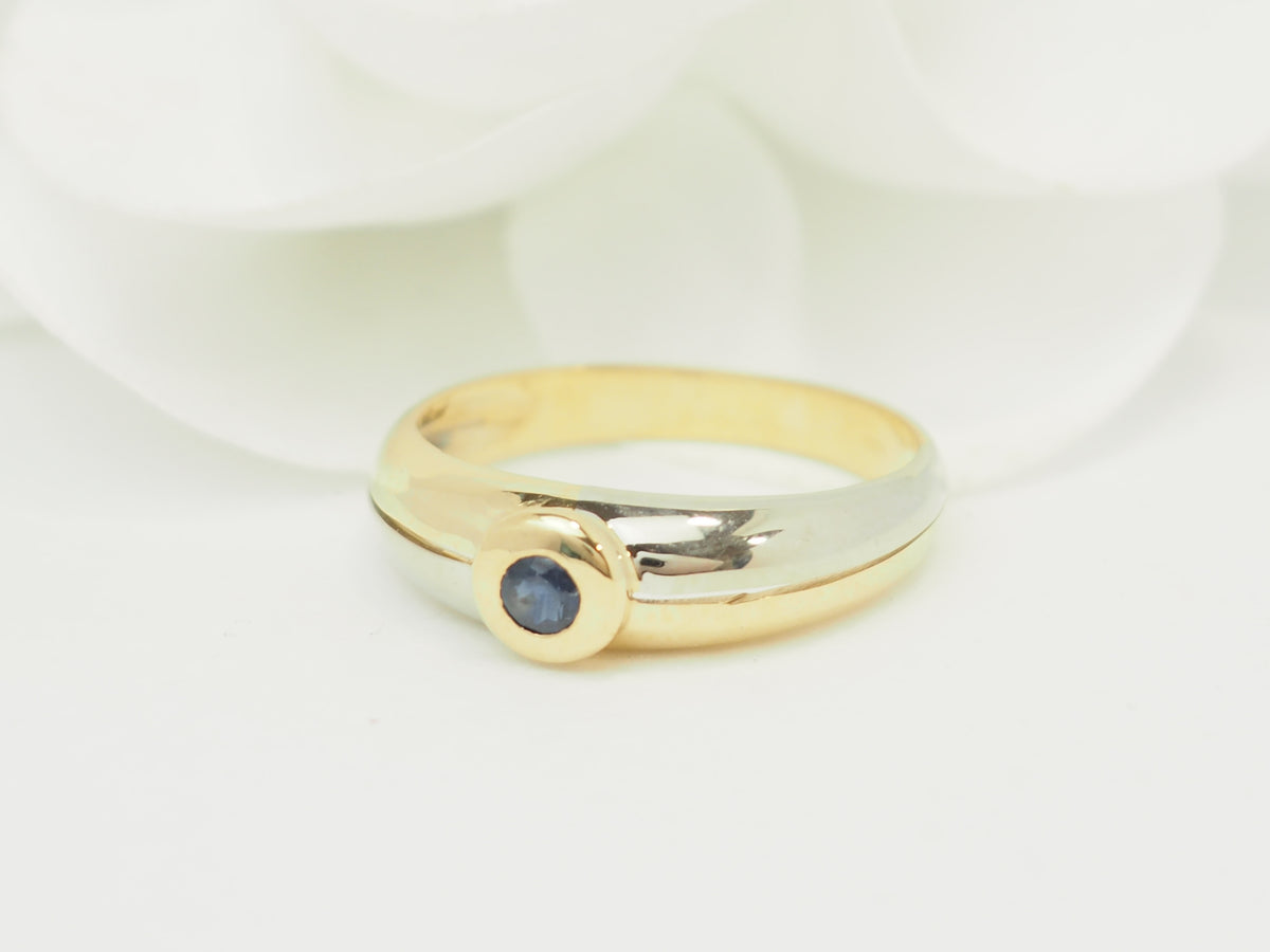 Bague vintage saphir en or jaune et blanc 18 kt