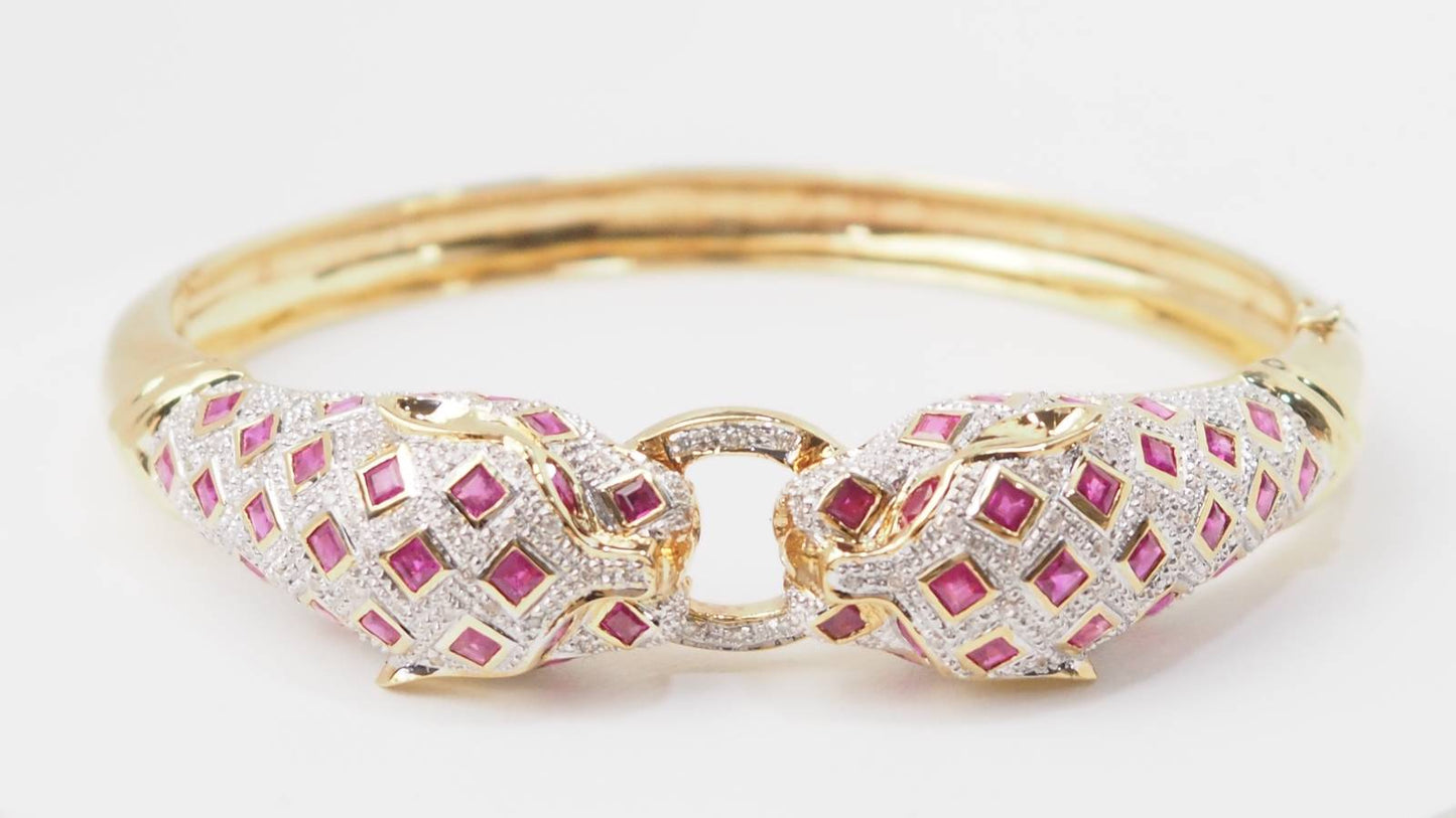 Bracelet Panthère en or jaune, rubis et diamants