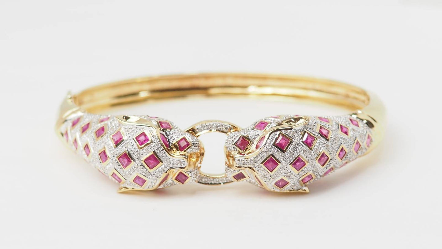 Bracelet Panthère en or jaune, rubis et diamants