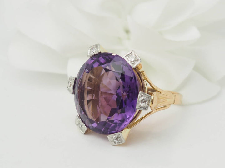 Importante Bague COCKTAIL en or rose, améthyste et diamants