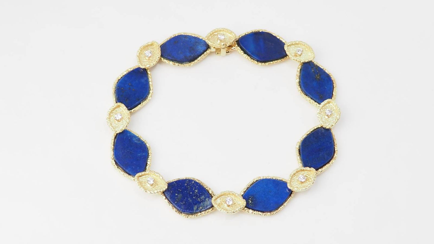 Bracelet vintage en or jaune, Lapis Lazuli et diamants