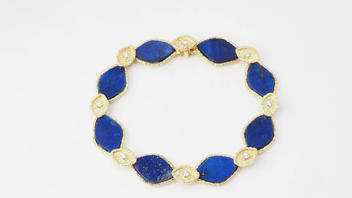 Bracelet vintage en or jaune, Lapis Lazuli et diamants