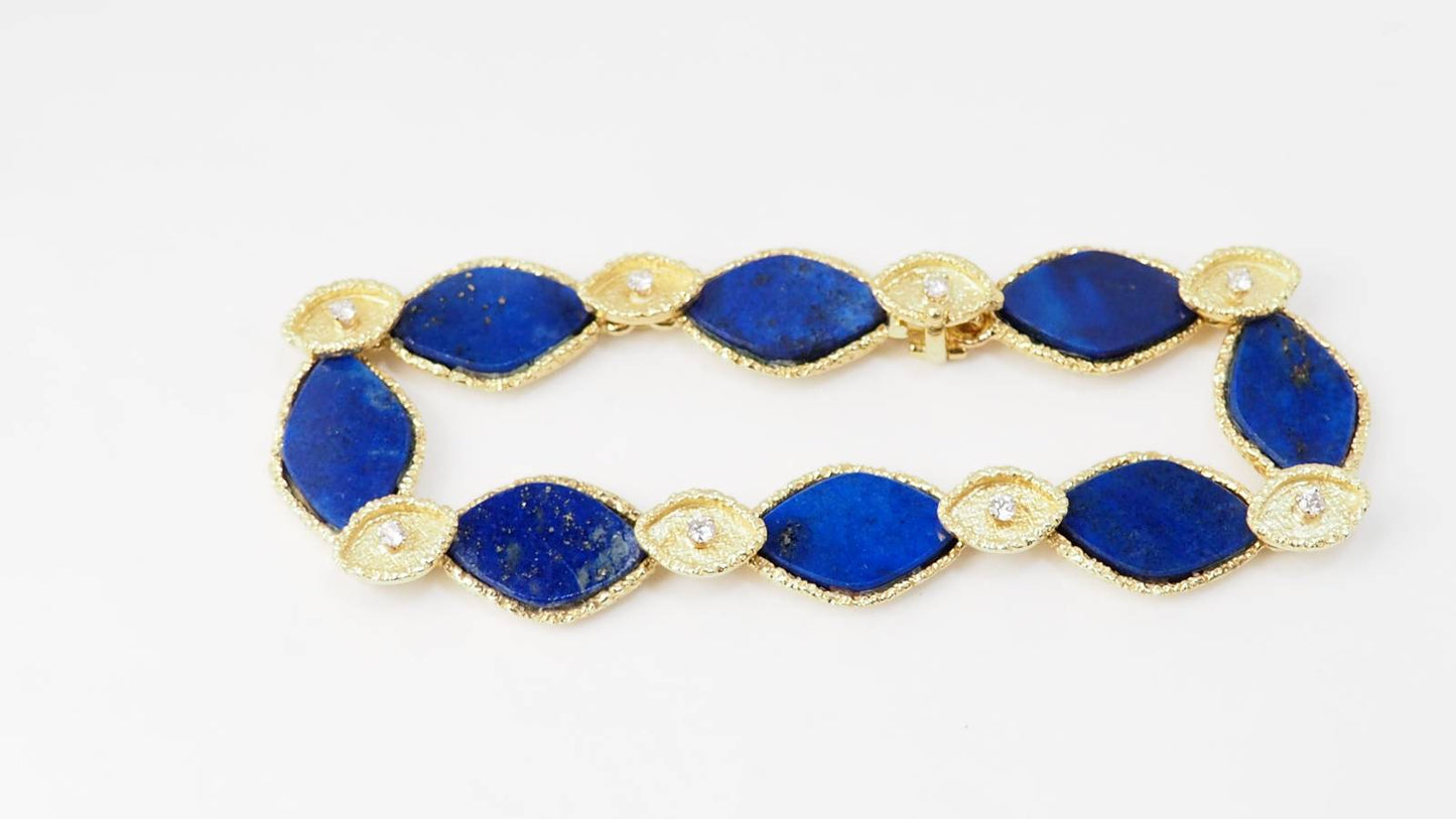 Bracelet vintage en or jaune, Lapis Lazuli et diamants