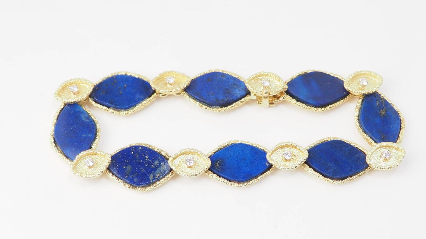 Bracelet vintage en or jaune, Lapis Lazuli et diamants