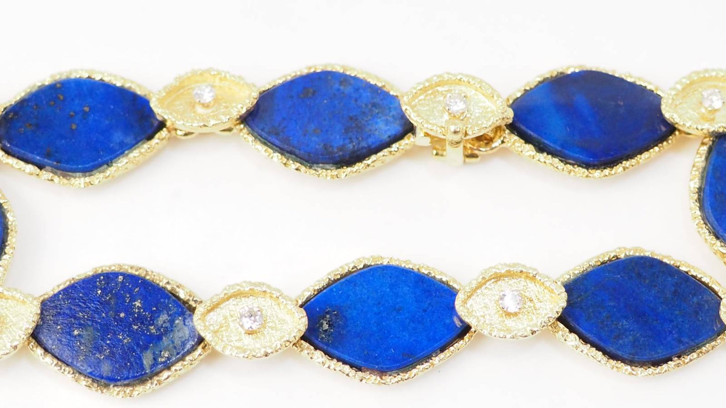 Bracelet vintage en or jaune, Lapis Lazuli et diamants