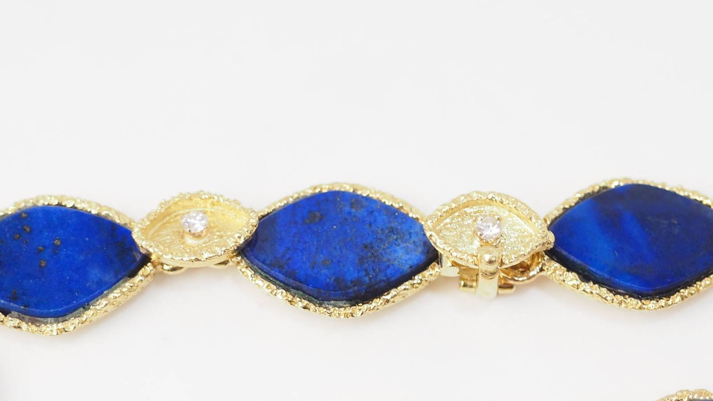 Bracelet vintage en or jaune, Lapis Lazuli et diamants