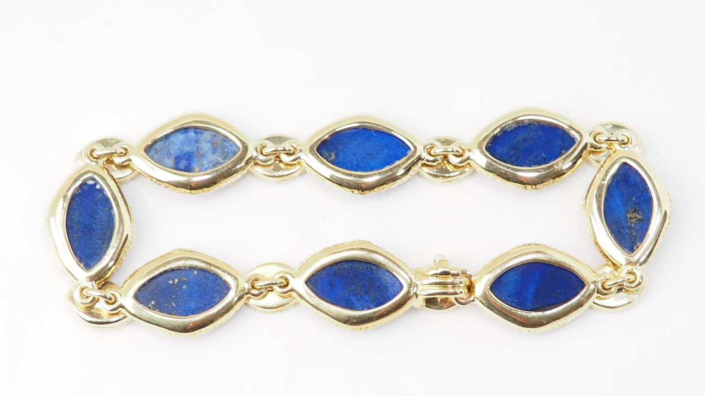 Bracelet vintage en or jaune, Lapis Lazuli et diamants