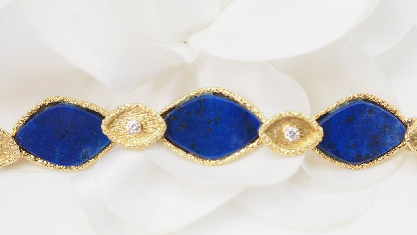 Bracelet vintage en or jaune, Lapis Lazuli et diamants