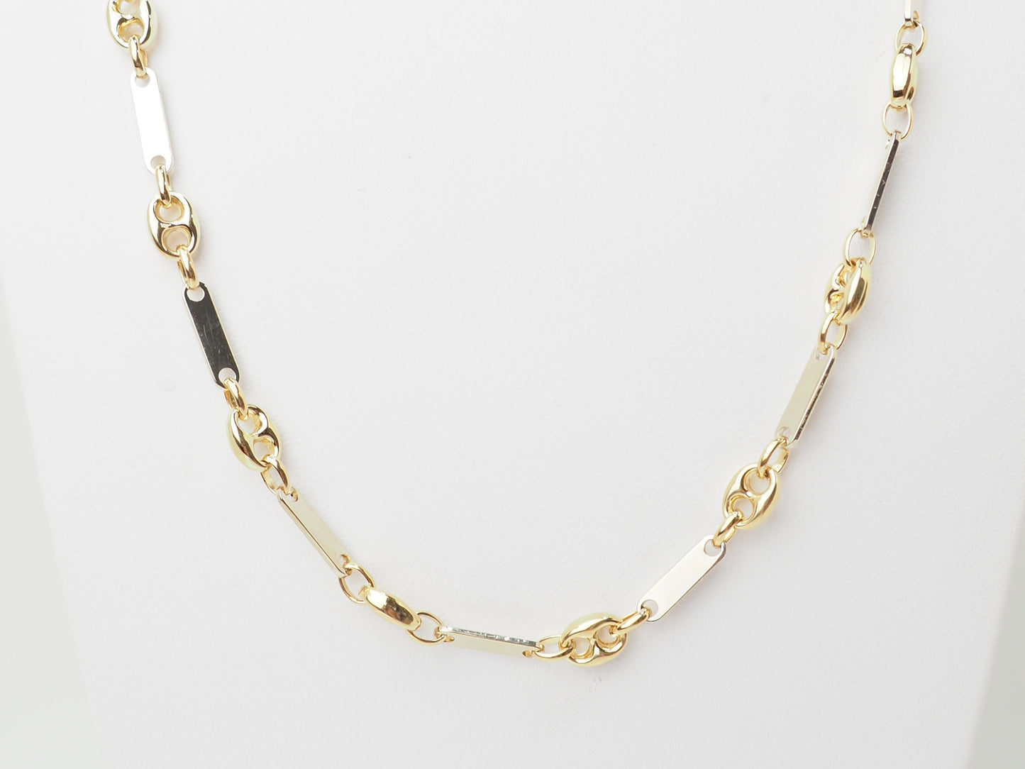 Collier grain de café or jaune et blanc