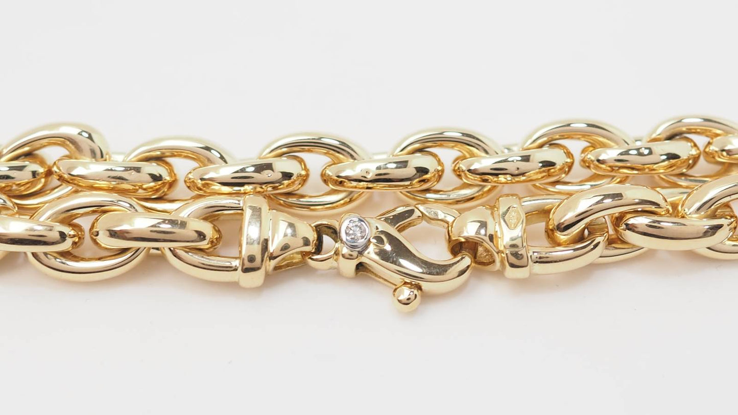 Bracelet souple maille forçat ovale en or jaune et diamant