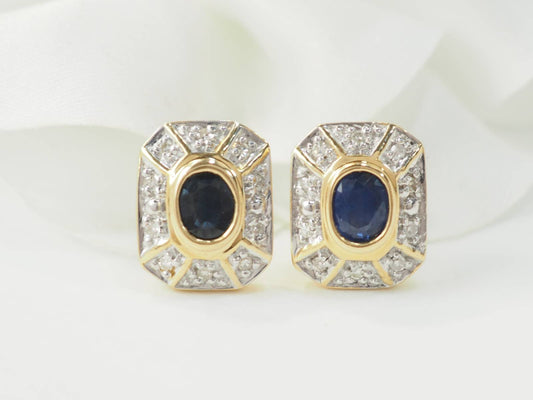 Boucles d'oreilles en or jaune, saphirs et diamants