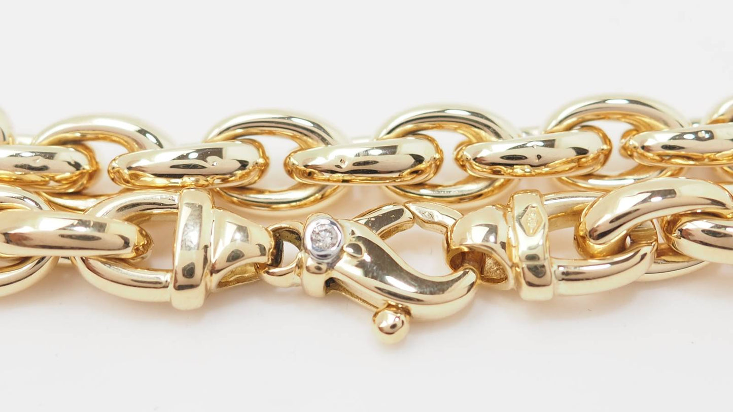 Bracelet souple maille forçat ovale en or jaune et diamant