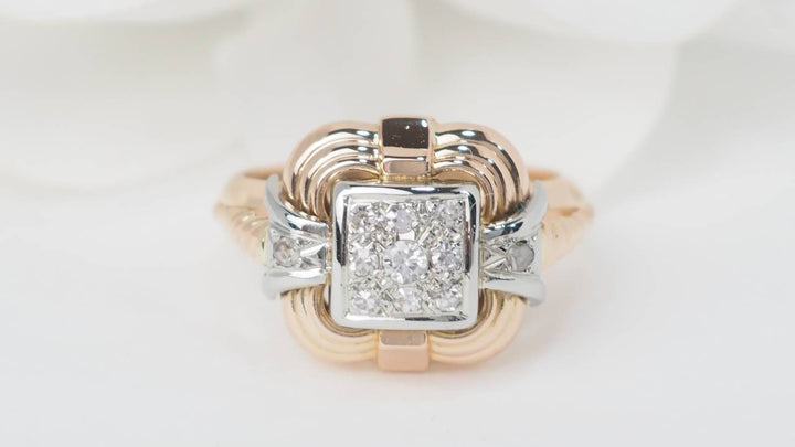 Bague Tank en or jaune et diamants