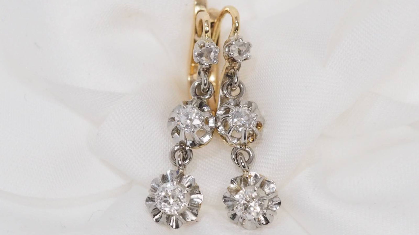 Acheter boucles d'oreilles anciennes en or bicolore et diamants 