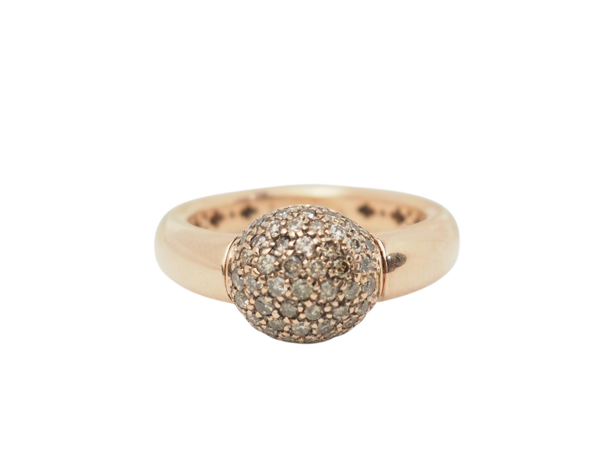Bague boule L'Aurore en or rose 18 carats sertie de diamants cognac scintillants