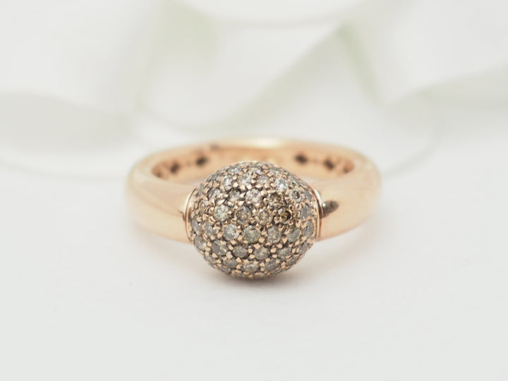 Bague boule en or rose et diamants cognac