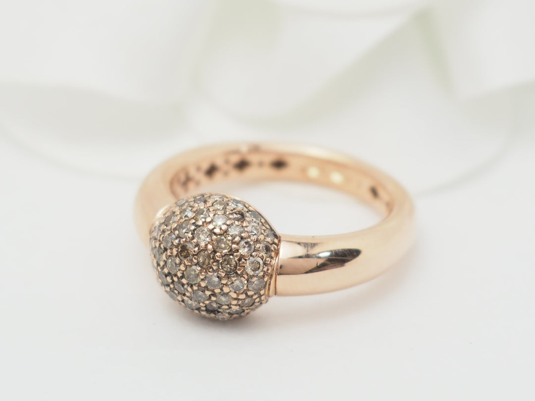 Bague boule en or rose et diamants cognac