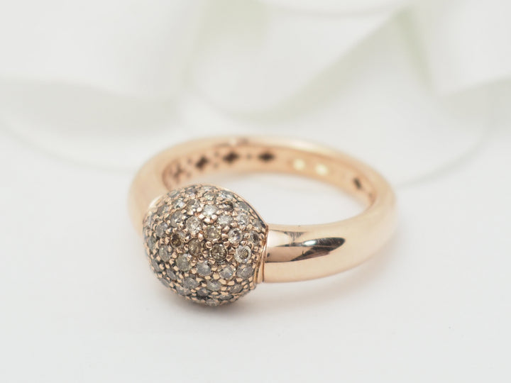 Bague boule en or rose et diamants cognac