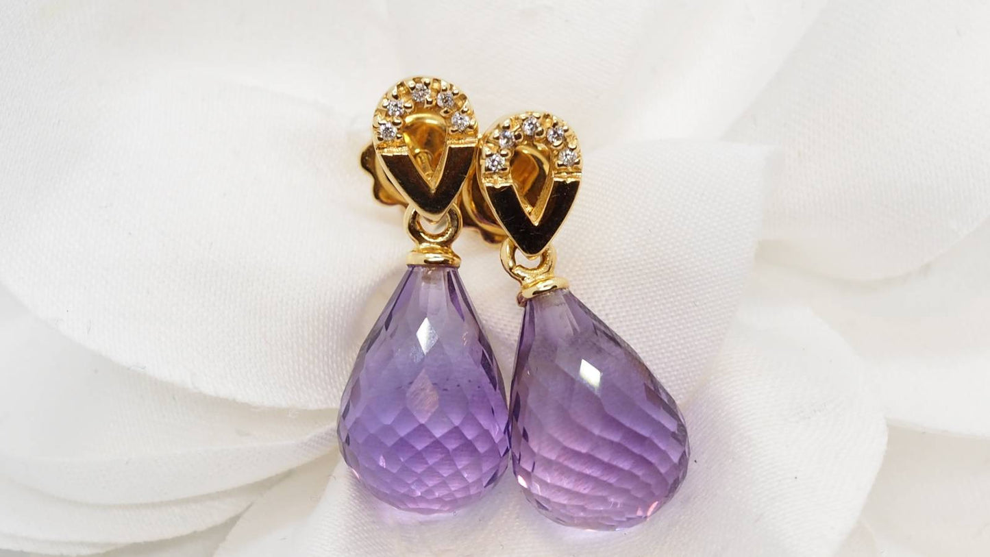 Boucles d'oreilles en or jaune et améthyste 