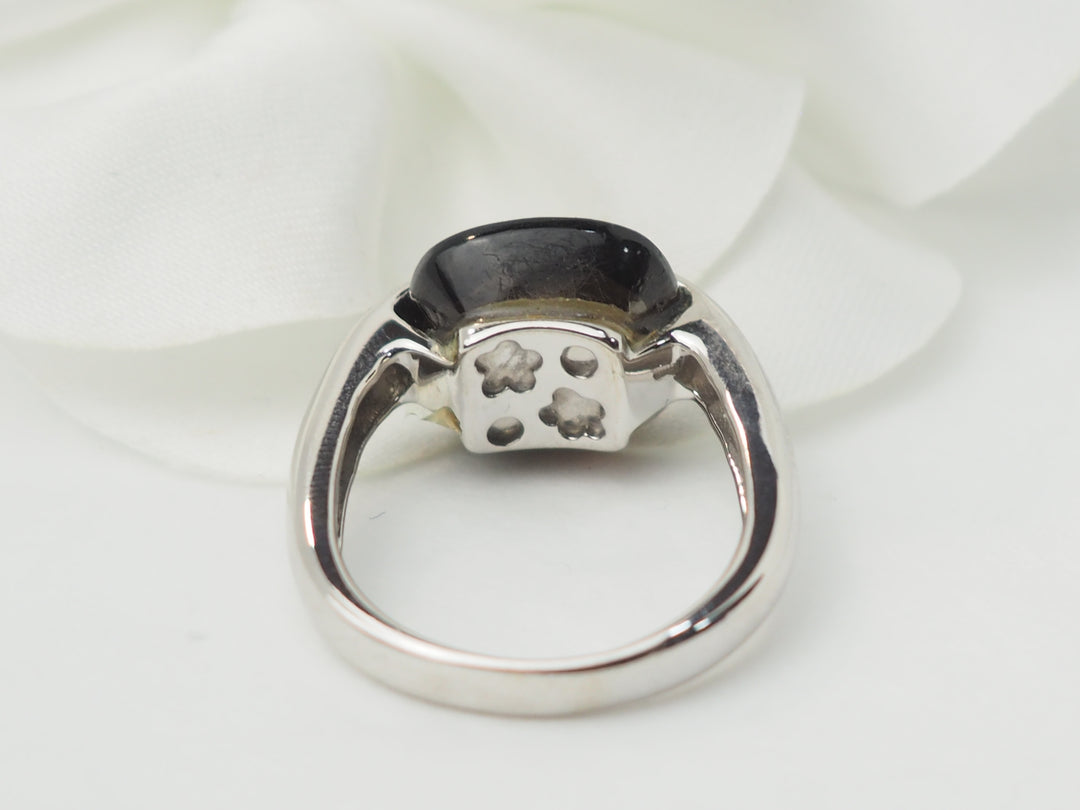 Bague en or blanc, quartz fumé et diamants