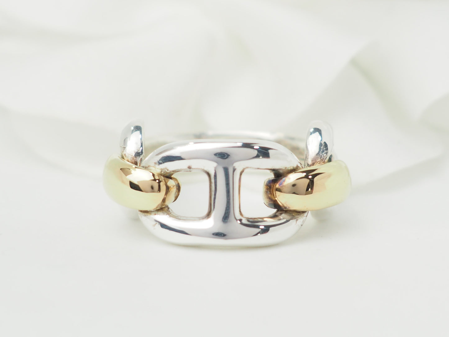 Bague vintage Hermès Chaîne d'Ancre en or jaune et argent