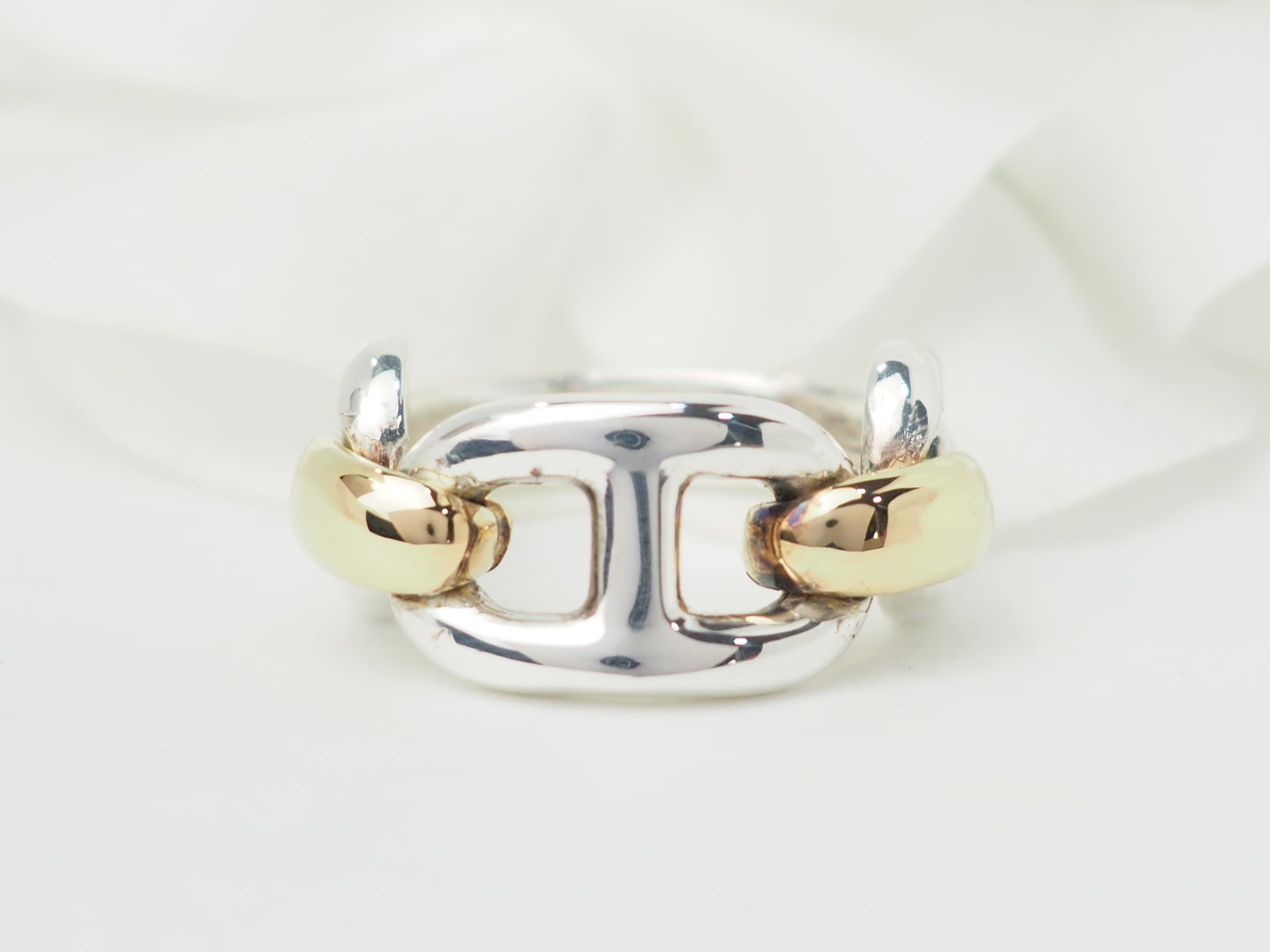 Bague vintage Hermès Chaîne d'Ancre en or jaune et argent